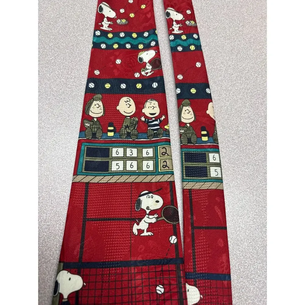 Snoopy Peanuts Tennis Tie Red Charlie Brown Woodstock Novelty